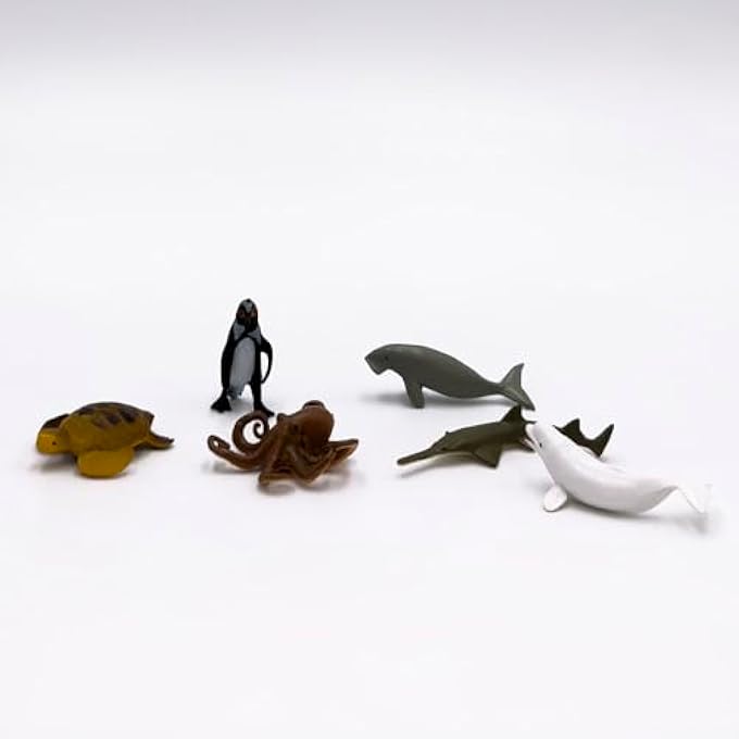 GALAXY 6 OCEAN CREATURES TOY SET - REALISTIC OCTOPUS, DUGONG, SEA TURTLE, BELUGA, PENGUIN, AND SAWTOOTH FISH FIGURES, HAND-PAINTED, SAFE PVC, EDUCATIONAL AND FUN FOR KIDS - Image 1